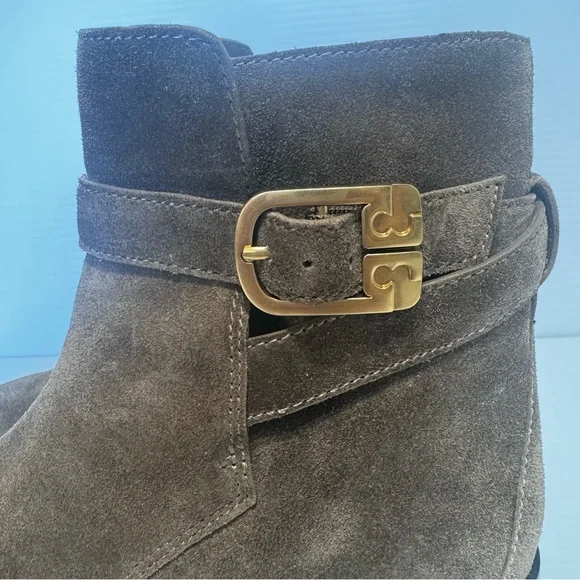 New Tory Burch Brooke Buckle Brown Suede Ankle Boots Size 8 - Picture 4 of 13
